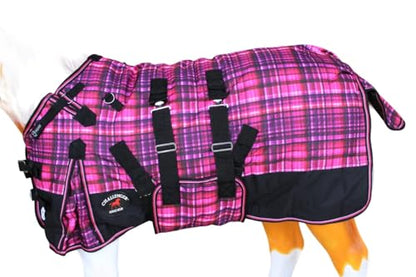 CHALLENGER 1200D Foal Winter Blanket Miniature Pony Donkey Bellyband Turquoise Rustic - color: Berry Plaid, size: 60 inches