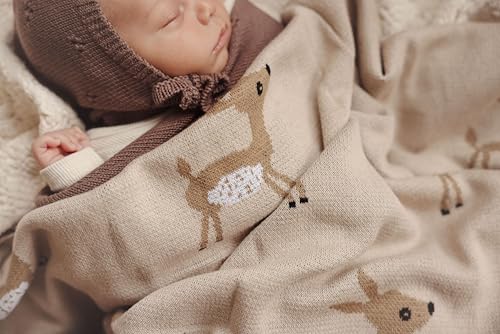 Knit Baby Swaddle Blanket - 100% Cotton Soft Cozy Receiving Swaddling Stroller Blanket Quilt for Shower Gift Registry for Newborns Infants Toddlers Gender Neutral (Deer - Taupe) - color: 07 - Deer - Taupe