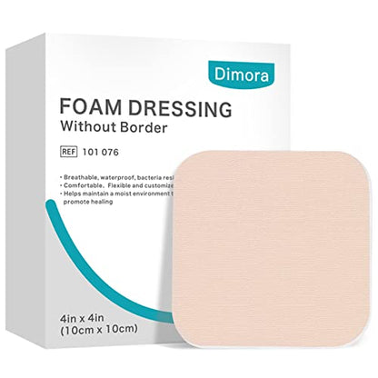 Dimora Foam Dressing, Sterile Non-Adhesive Hydrophilic Pads, Highly Absorbent 4"x4"(10 cm*10 cm) Pack of 10 Square Waterproof Dressing for Wound Care - size: 4x4 Inch (Pack of 10)