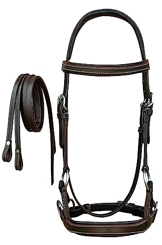 CHALLENGER Western English Leather Bitless Sidepull Bridle Reins 7713 - color: Brown, size: Cob Size