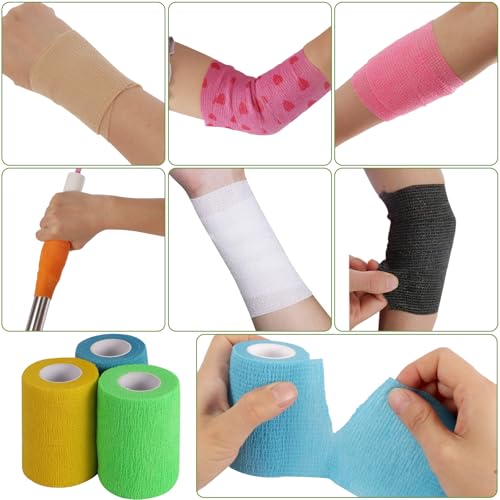 3 Inch 16 Pack Self Adhesive Cohesive Bandage Wrap | Elastic Self Stick Vet Wrap for Dogs Pets, Athletic Sports Wrap, Tattoo Grip Tape, Multipurpose Flexible Bandage for Wound Care & Grip Support - size: 3 Inch