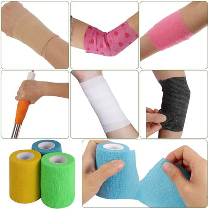3 Inch 16 Pack Self Adhesive Cohesive Bandage Wrap | Elastic Self Stick Vet Wrap for Dogs Pets, Athletic Sports Wrap, Tattoo Grip Tape, Multipurpose Flexible Bandage for Wound Care & Grip Support - size: 3 Inch