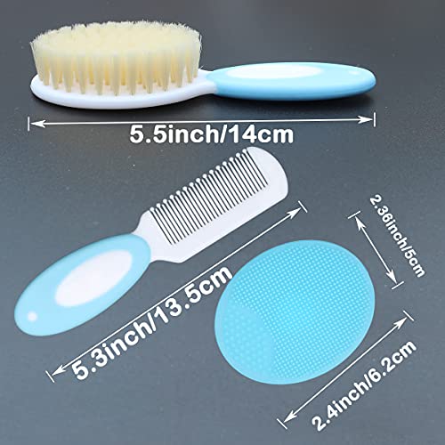 Baby Hair Brush &Silicone Baby Cradle Cap Brush Set, for Newborns & Toddlers-Natural Soft Goat Bristles-Ideal for Cradle Cap-Perfect Baby Registry Gift (Blue) - color: Blue