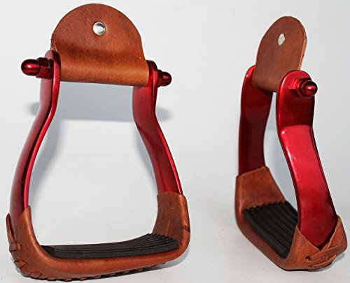 CHALLENGER Horse 4-3/4" Western Saddle Barrel Racing Lightweight Aluminium Stirrups 5181 - color: Red