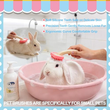 Rabbit Grooming Kit, Rabbit Brush for Shedding with Bunny Nail Clipper, Rabbit Nail Trimmers with Pet Combs for Hamster Guinea Pig Ferret by KALAMANDA(Pink) - color: Pink