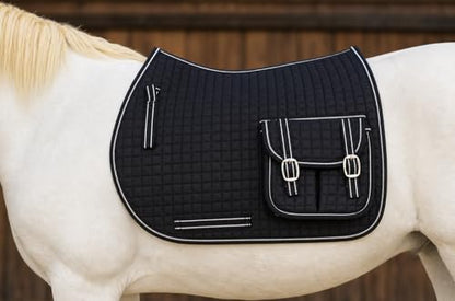 Horse English Black All-Purpose Trail Saddle Quilted Pad w/ Pockets 7269