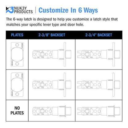 "Nuk3y 6 Way Adjustable Door Latch Bolt (Satin Nickel, Plainlatch)" - color: Satin Nickel, size: Plainlatch