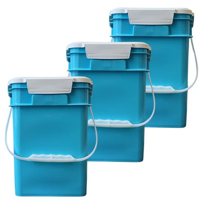 House Naturals 4 Gallon Square Food Grade Bucket Pail with Plastic Handles and Lid (Pack of 3) Made in USA containers (Aqua-White lids) - color: Aqua-white Lids