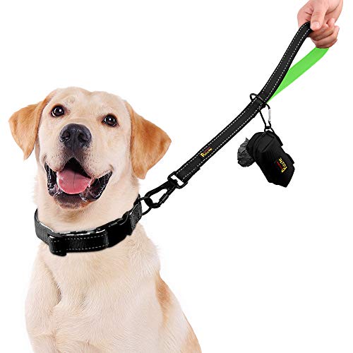 PLUTUS PET Short Training Dog Leash with Padded Handle for Medium Large Big Dogs,18 Inch Heavy Duty Strong Traffic Leash with Carabiner Clip for Climbing Walking or Guiding Blind（18”，Black | Reflective, Heavy Duty Strong Nylon, Traffic Leash with Carabine