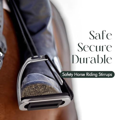 Safety Horse Riding Stirrups 1 Pair, Silver Polish Stainless Steel Stirrups with Treads, Equestrian Safety Stirrups for Adult - size: 5 inch