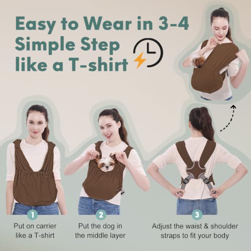 Supet Dog Sling Carrier for Small Pet, Adjustable Hands Free Front Backpack - color: Brown, size: Plus