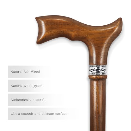 Wooden Walking Cane for Men, Ergonomic Handcrafted Cane, Ash Wood - color: Cane-B Caramel