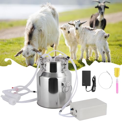 Cow Goat Milking Machine Electric Milker, Stainless Steel Bucket with Adjustable Pulsation Vacuum System, Portable Automatic Milking Machine for Small Farm and Home Dairy Ordeñadoras Lecheras (5L) - size: 5L