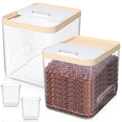 Teenyyou 2 Pack Airtight Dog Food Storage Container, Up to 10 Lbs, Pet Cat Food Container Clear Storage Bin with Measuring and 2 Scoops for Dog Cat Bird and Other Pet