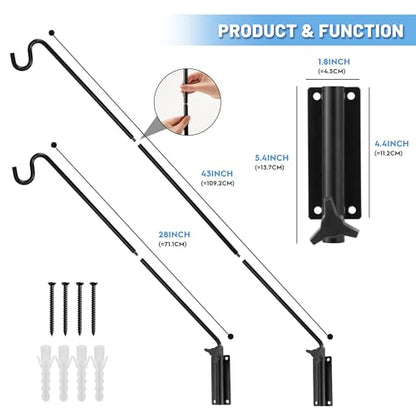ERYTLLY Extended Reach Deck Hook Wall Pole Wall Mounted, Extensible and Adjustable 28 inch to 43 inch Bracket for Hanging Bird Feeder,Plants,Wind Chimes,Lanterns - size: Wall Pole - Adjustable Length - 1 Pack
