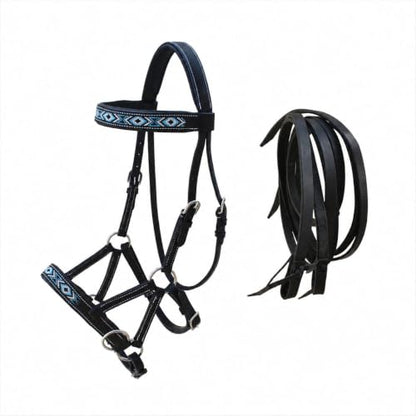 Horse Western English Leather Bitless Sidepull Bridle w/ Split Reins 77RS11 - color: Black