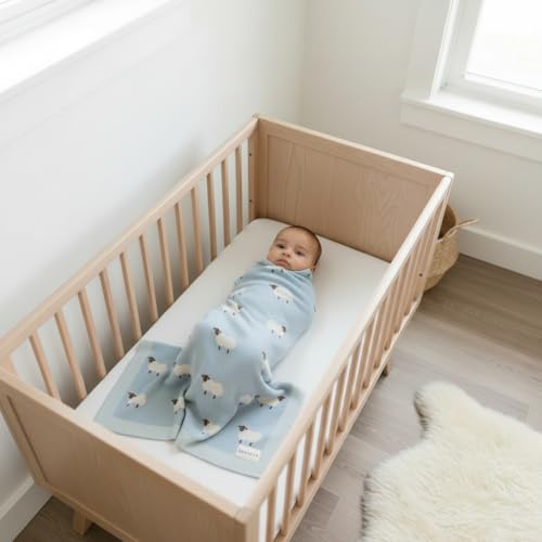 Knit Baby Swaddle Blanket for Boys - 100% Cotton Soft Cozy Lightweight Receiving Swaddling Stroller Quilt Blanket for Newborns Infants Toddlers (Sheep - Baby Blue) - color: 04 - Sheep - Baby Blue