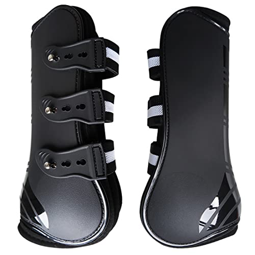 Horse Tendon Boots, Front Leg Protection, 3-Strap Design, Black - color: Black, size: Large