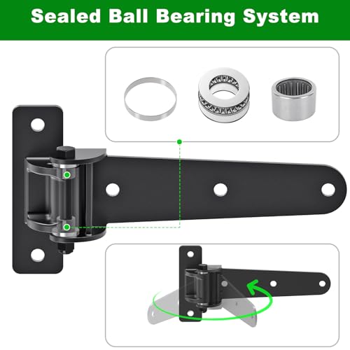 Insaga Heavy Duty Gate Hinges 1000 LBS, 13'' Strap Hinges with Ball Bearings, 6mm Thick Carbon Steel Weld-On or Bolt-On Hinges, 180° One Way Open for Barn Farm Fence Shed Garden Gates (2Pcs, Black) - size: 180° Open-2Pack
