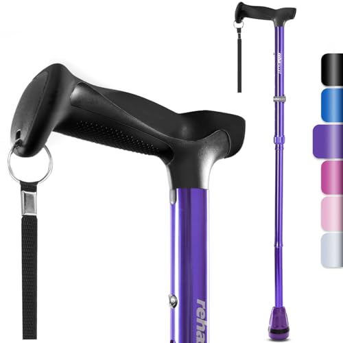 Rehaescort Walking Cane, Folding, Adjustable, Lightweight, Walking Canes for Men & Women, Soft Ergonomic Handle, Heavy Duty All Terrain Tip, Walking Sticks for Seniors & Adults with Travel Bag - color: Purple