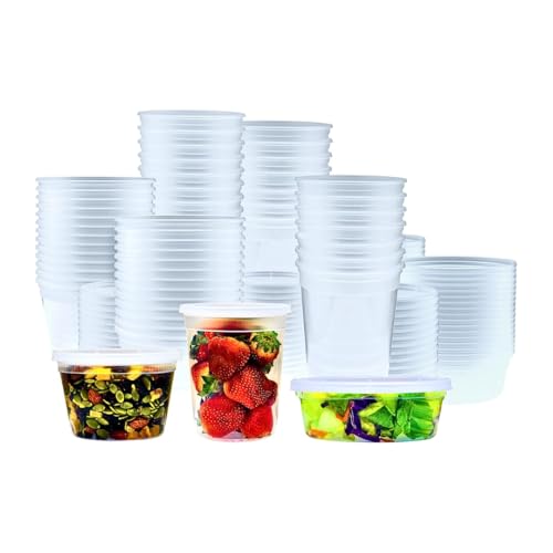 Green Direct Deli Containers with Lids, Disposable Plastic Lunch Combo 60 Sets, 20 8 oz. & 20 16 oz. & 20 32 oz. Clear Food Storage Containers Leakproof, Plastic Round Freezer Soup Containers for Food