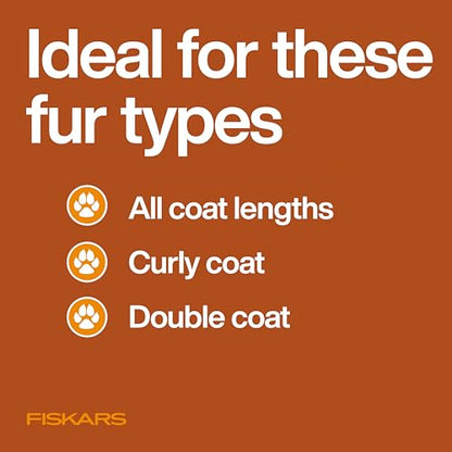 Fiskars Pet, Cat and Dog Brush, Fine Bristles & SoftGrip Handle for Gentle Grooming and Deshedding, Cat and Dog Supplies, Orange/Black