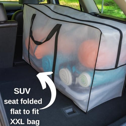 68.5 GAL 2 Pack XXL Jumbo Extra Large Heavy Duty Stronger Handles Storage Bags Moving Totes Zippered Reusable Wrap Around Handle Storage Totes (Translucent/Semi-Transparent)