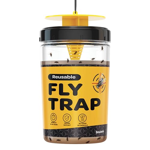 Outdoor Fly Trap [Set of 1] Fly Traps with Dissolvable Non-Toxic Bait - Fly Repellent for Outdoor Use Only - Controls Flies for Patios, Barns, Ranches Etc. Hanging Fly Traps with Tie Included - style: 1 Trap