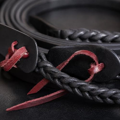 CHALLENGER Horse Western 8 Feet Leather Braided Leather Split Reins 66RT49 - color: Black