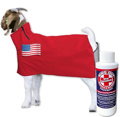Show Pro Red Goat Blanket Nylon with Mesh Butt for Show Goats - Livestock Supplies for Goat Cover. Free Ring Out Concentrate for Proven Ringworm & Fungus Prevention Included - size: Medium