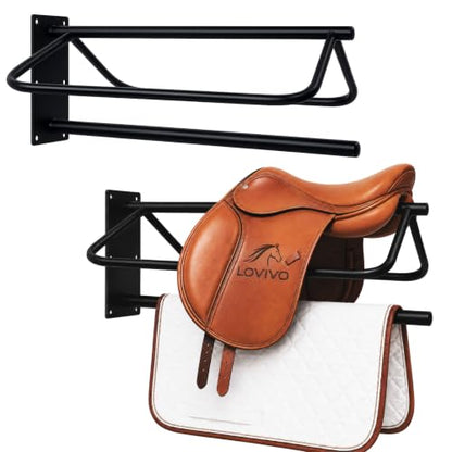 LOVIVO 2 Pack Rust Resistant Wall Saddle Rack with Pad for Western Style Saddles,Black