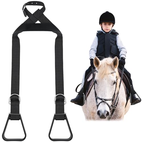 Simgoing Kids Western Stirrups Adjustable Nylon Straps Equestrian Safety Stirrups for Youth Riding Accessories, Height Below 140 cm - color: Black
