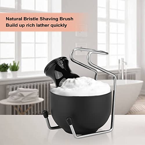 CCbeauty Mens Shaving Brush and Bowl Set, 4-in-1 Bristle Shave Brushes Kit with Stainless Steel Shaving Bowl & Soap Mug, Safety Razor Stand, Birthday Dad Gifts Set for Men, Black Soap 3.5Oz - color: 2# Black Soap