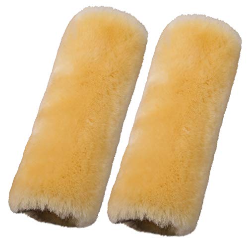 OGLAND 2 Pack Sheepskin Car Seat Belt Cover Pads | Wool Seatbelt Cushions - color: Gold, size: Shearling Wool