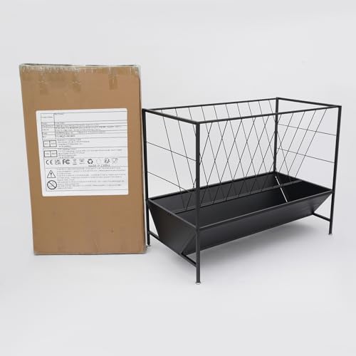 Pasture Hay Feeder - 50 Gallons, 2-in-1 Heavy Duty Hay Grain Livestock Feeder with 30 Gallon Feed Pan, Black Hay Grain Feeding Goats, Calves, Cow, Horse