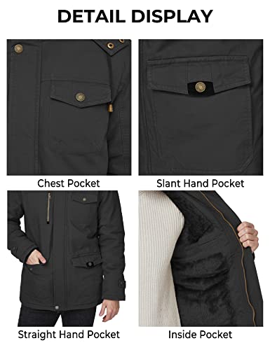 WenVen Men's Winter Thicken Fleece Cotton Military Parka Jacket Warm Coat - color: Black, size: Medium