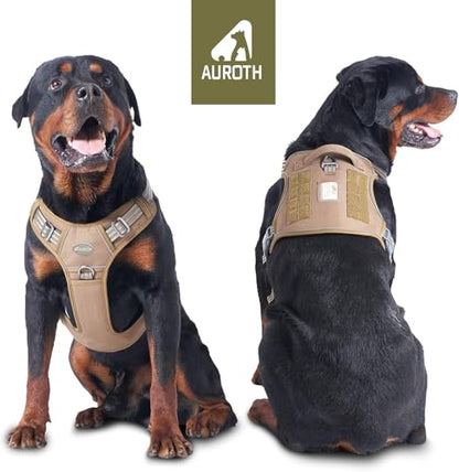 Auroth Tactical Dog Harness for Large Dogs No Pull Adjustable Pet Harness Reflective K9 Working Training Easy Control Pet Vest Military Service Dog Harnesses Army Yellow L | Easy Control with handle, Adjustable, Reflective, Military K9, for German Shepher