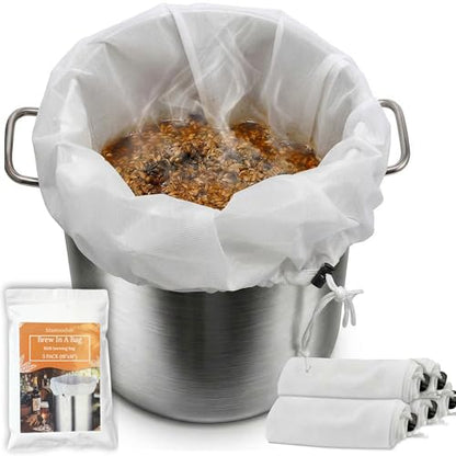 5 Pack BIAB Brewing Bag, 18" x 16", 250 Micron Reusable Fine Mesh Brew in a Bag with Reinforced Stitching & Drawstring, Heavy Duty Nylon Straining Bag for All Grain Home Brewing & Beer Wine Cider - size: 5Pack 18" X 16"