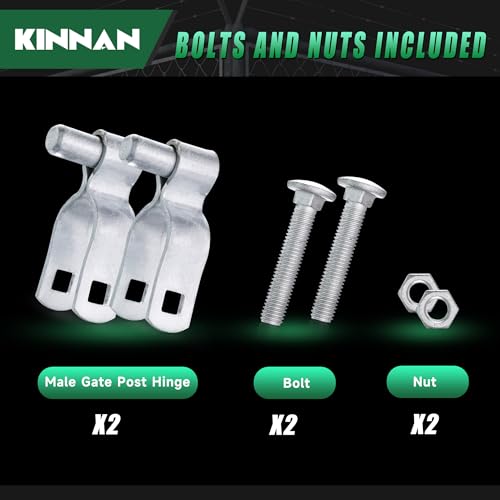 KINNAN 1-5/8" Chain Link Fence Gate Male Hinge, Heavy Duty Galvanized Steel, Gate Hinges with Bolts and Nuts, Durable Fence Hardware for Secure and Long Lasting, Easy Installation (2 Pack) - size: 1-5/8