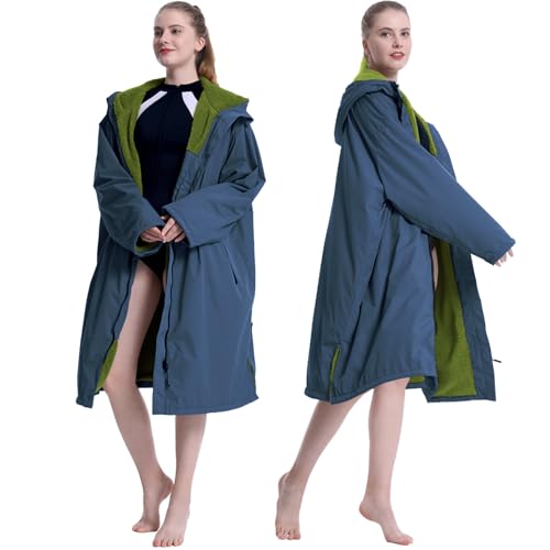 Oksun Waterproof Swim Parka: Windproof Sherpa Fleece Lined Surf Poncho - color: Sherpa Lining, Navy