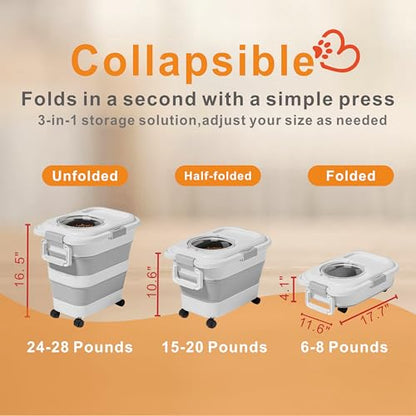 24-28 Lbs Airtight Collapsible Dog Food Storage Container with Wheels & Scoop – Foldable Pet Food Storage Bin for Dog & Cat Food, Animal Food Storage, Dog Supplies Storage Container