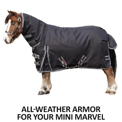 STORM SHIELD Classic II Mini Horse Turnout Blanket | Attached Neck Euro Fit | 1200D Ripstop Waterproof Protection | Contour Collar | Winter Horse Blanket - size: Horse Size 44, style: Sheet (no insulation)