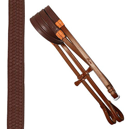 Exion Horse Snaffle Jumping Bridle with Removable Flash & Rubber Reins | Anatomical MonoCrown, Padded Noseband, Fancy Stitched Browband | English Bridle - color: Conker (Tan Brown), size: Warm Blood (Over Size)