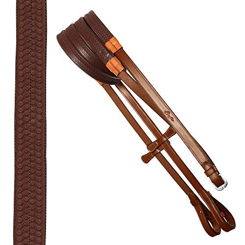 Exion Horse Snaffle Jumping Bridle with Removable Flash & Rubber Reins | Anatomical MonoCrown, Padded Noseband, Fancy Stitched Browband | English Bridle - color: Conker (Tan Brown), size: Cob (Medium Size)