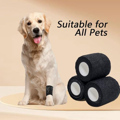 12 Pack Self Adhesive Bandage Wrap 2 Inches X 5 Yards Black Athletic Tape Non-Woven Breathable Elastic & Cohesive Bandage Wrap for Sports, Wrist, First Aid, Pets (12 Count)