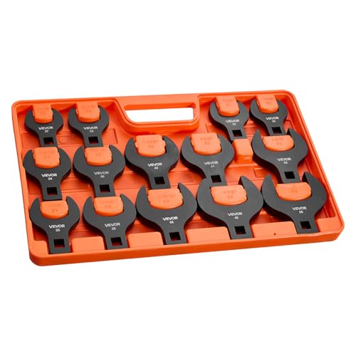 VEVOR Crowfoot Wrench Set, 1/2" Drive, 14-Piece Metric 27 to 50 mm Crows Foot Wrenches, with Storage Tray, Dual Size Markings on Tools and Tray, for Auto Maintenance or Repairs - size: 1/2" 14 PCS Black