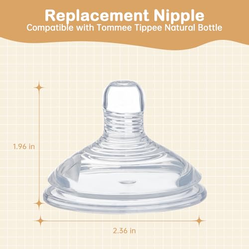 4 Pack Bottle Nipples Compatible with Natural Bottle, Replacement Soft Silicone Nipples, Breast-Like with Anti-Colic Valve (M, Medium Flow)