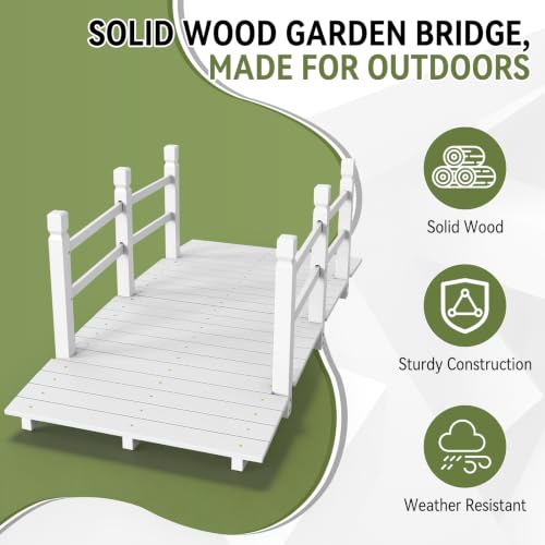 Outvita 5 ft Garden Wooden Bridge Arch Stained Finish with Safety Rails Outdoor Footbridge for Backyard Creek Farm, Decorative Pond Bridge - size: 5ft-white