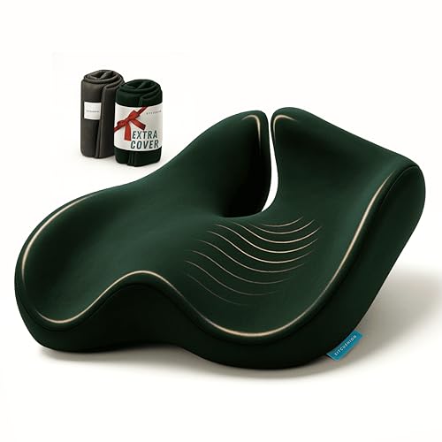 Seat Cushion for Tailbone Pain Relief, Extra Large Office Chair Cushion | Extra Large Office Chair Cushion for Healthy Sitting Posture, Sciatica Pain Relief Pillow With Extra Cover (Green - color: Green & Dark Gray