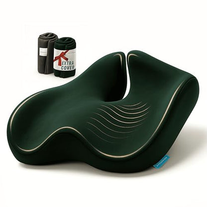 Seat Cushion for Tailbone Pain Relief, Extra Large Office Chair Cushion | Extra Large Office Chair Cushion for Healthy Sitting Posture, Sciatica Pain Relief Pillow With Extra Cover (Green - color: Green & Dark Gray